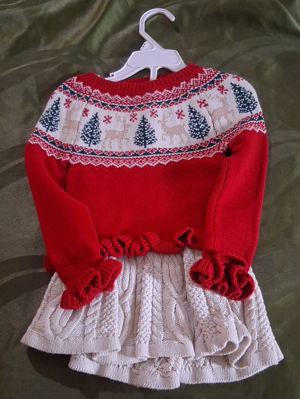 Tahari Red and Cream Knit Holiday Skirt Set